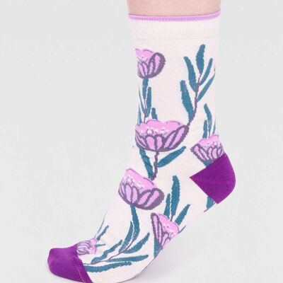 Prunella Organic Cotton Floral Socks - Cream