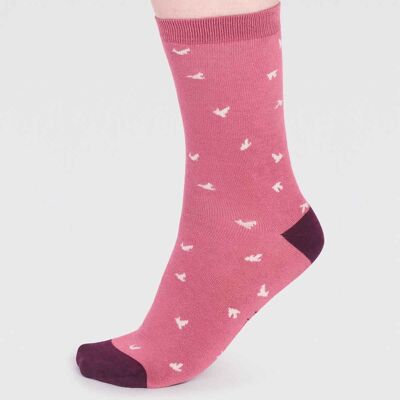 Wren Bamboo Bird Socks - Dusty Rose Pink