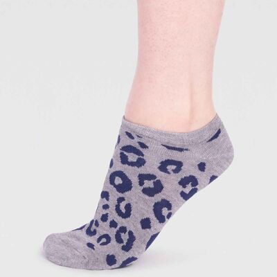 Reese Bamboo Leopard Print Trainer Socks - Grey Marle