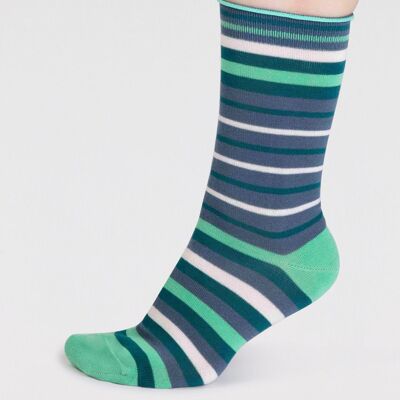 Lucia Bamboo Stripe Socks - Misty Blue