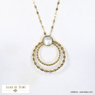 Collana anelli intrecciati pietra cabochon in acciaio inox 0121054