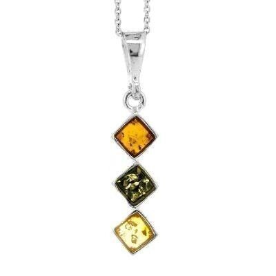 Mixed Trio Amber Pendant with 18" Trace Chain and Presentation Box