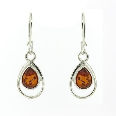 Cognac Amber Teardrop Earrings with and Presentation Box