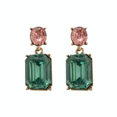 Faceted gem post earring deep green & peach