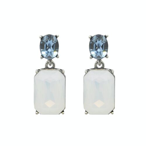 Faceted gem post earring ice white & blue