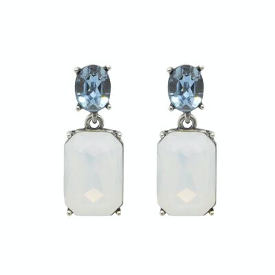 Faceted gem post earring ice white & blue