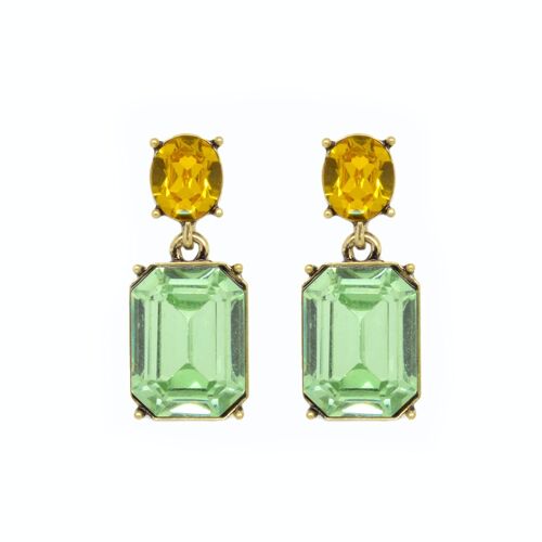 Faceted gem post earring light green & yellow