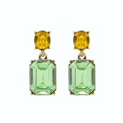 Boucle d'oreille tige gemme facettée vert clair & jaune