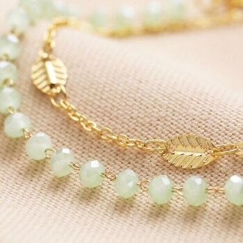 Lot de 2 bracelets chaîne feuille et perles vertes en or 3