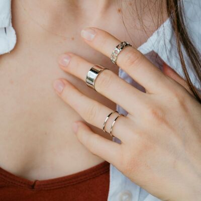 Set di anelli Boho ridimensionabili con bracciale in argento a fascia larga regolabile da 3 pezzi
