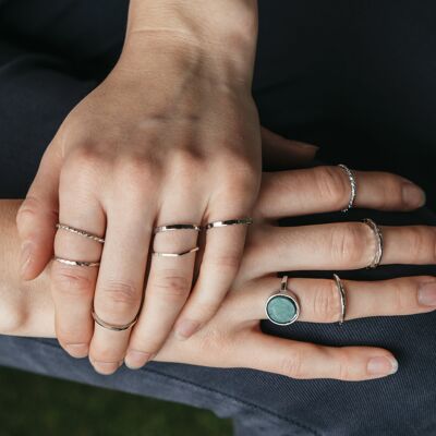10 piezas de plata apilable piedra verde Retro Multi Finger Boho Ring Set