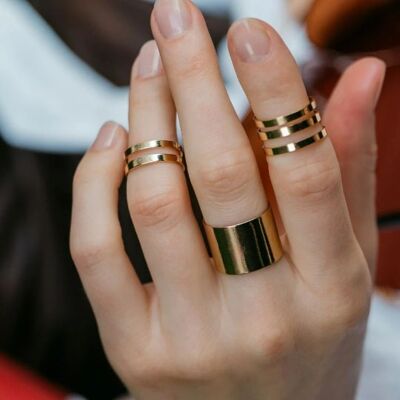3 Piece Wide Silver Gold Adjustable Band Boho Multi Size Cuff Ring set