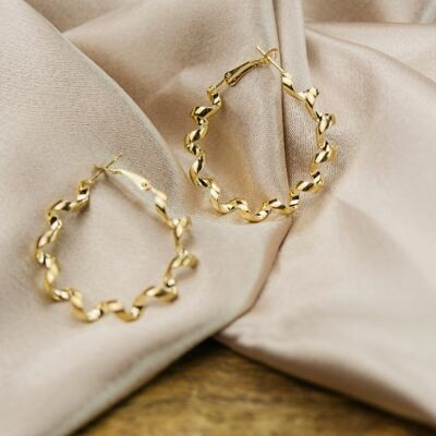 30MM Gold Spiral Round Twist Geometric Dainty Threader Infinity Hoop Earrings