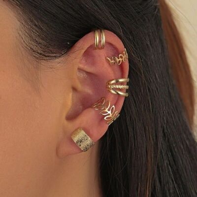 Polsino dell'orecchio non perforante regolabile con fascia sottile in argento dorato da 5 pezzi