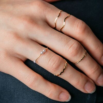 Set di 5 anelli da spiaggia bohémien con perle midi impilabili in oro argento sottile da 5 pezzi