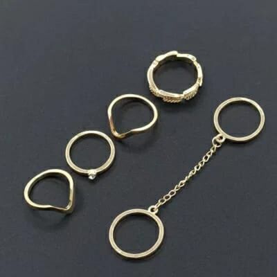 Set di anelli bohémien impilabili midi a catena d'oro da 6 pezzi