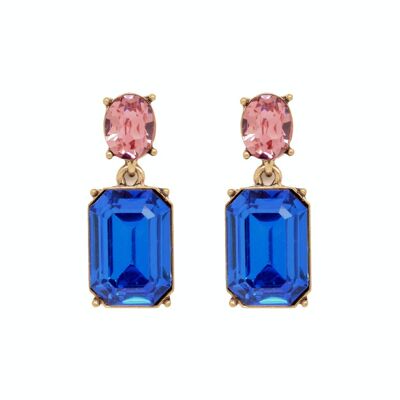 Faceted gem post earring azure blue & pink