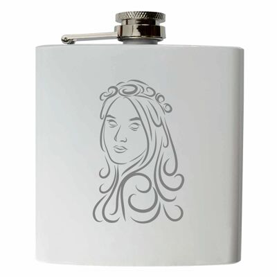 Zodiac Virgo | Stainless steel hip flask white