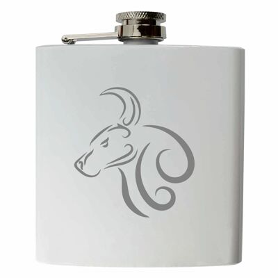 Zodiac Taurus | Stainless steel hip flask white