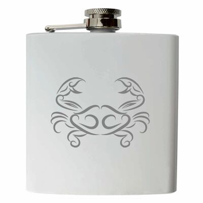 Zodiac Cancer | Stainless steel hip flask white