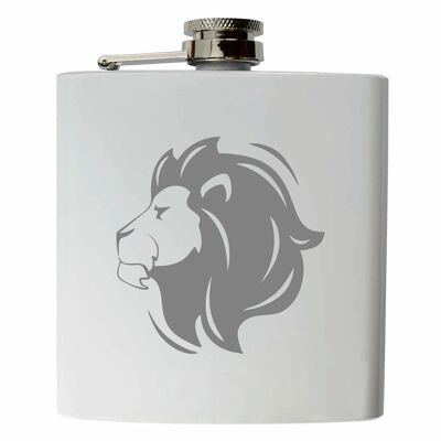 Zodiac Leo | Stainless steel hip flask white