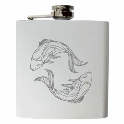 Zodiac Pisces | Stainless steel hip flask white