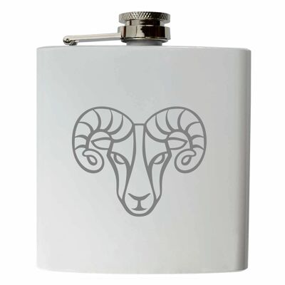 Zodiac Aries | Stainless steel hip flask white