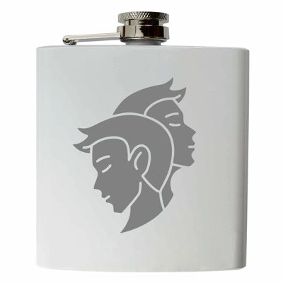 Zodiac Gemini | Stainless steel hip flask white