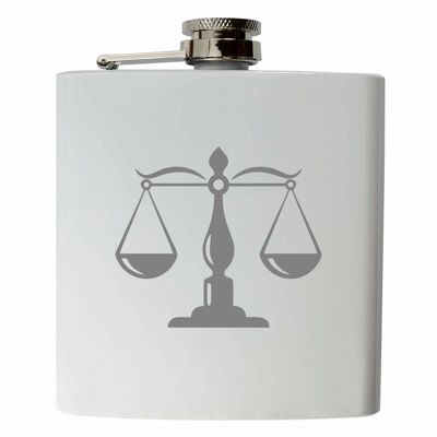 Zodiac Libra | Stainless steel hip flask white