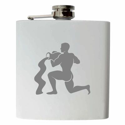 Zodiac Aquarius | Stainless steel hip flask white