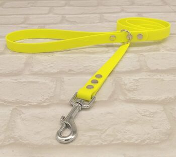 Ensemble Collier et Laisse pour Chien BioThane© Imperméable - Jaune Fluo & Argent 3