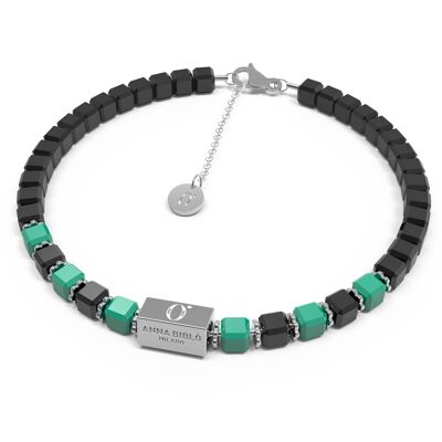 Mini Cube - Black and Turquoise - Unisex Crystal Bracelet