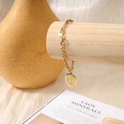 Bracelet pendentif arbre de vie doré