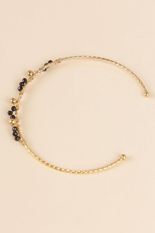 Bracelet jonc couleur dorée avec perles noires ajustable
