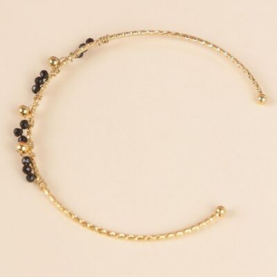 Bracelet jonc couleur dorée avec perles noires ajustable