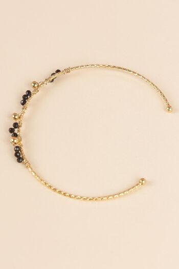 Bracelet jonc couleur dorée avec perles noires ajustable 1