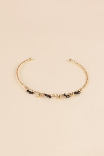 Bracelet jonc couleur dorée avec perles noires ajustable 2