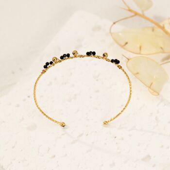 Bracelet jonc couleur dorée avec perles noires ajustable 3