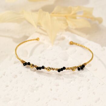 Bracelet jonc couleur dorée avec perles noires ajustable 4