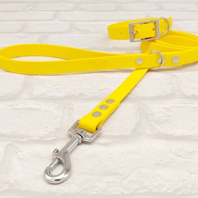 Waterproof BioThane© Dog Collar & Dog Lead Set - Yellow & Silver