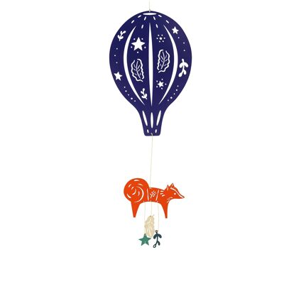 Móvil globo aerostático zorro azul nocturno - Regalo de Navidad infantil