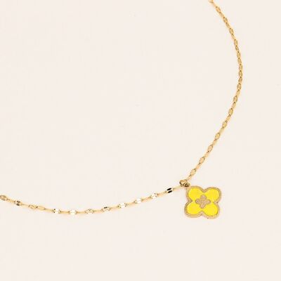 Emaille-Klee-Edelstahl-Halskette für Damen 0122013