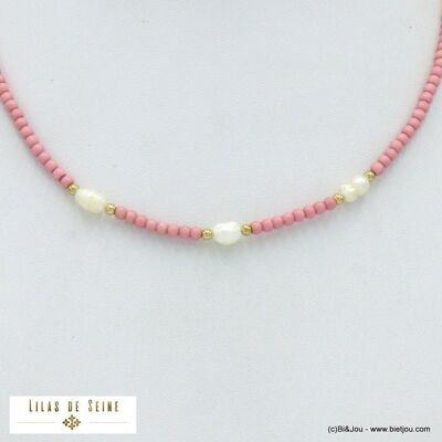 Stahl Halskette Perlen Stein Süßwasserperle 0122016