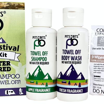 Pits and Bits Filthy Festival Wash Kit, Soap and Shampoo, No Water Or Rinsing Required, Say Goodbye To Festival Showers