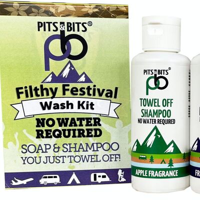 Pits and Bits Schmutziges Festival-Waschset, Seife und Shampoo, kein Wasser oder Spülen erforderlich, verabschieden Sie sich von Festival-Duschen