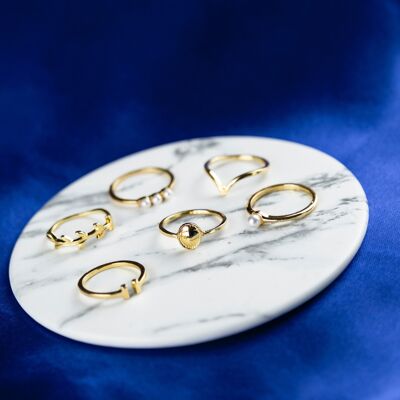 Juego de anillos retro apilables tribales vintage bohemios oxidados chapados en oro de 6 piezas