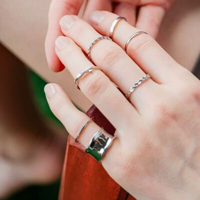 8 Piece Ring Multi-size Wide Band Stackable Midi Boho Silver Ring
