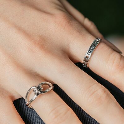 2-teiliges versilbertes Twisted Lucky Chunky Cross Braid Ring-Set