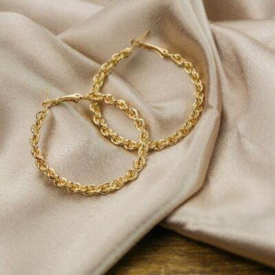 60MM Goldspirale Runde geflochtene Twist Geometrisch zierliche Statement Creolen