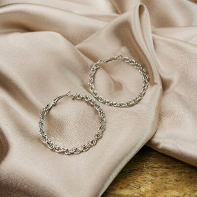 60MM Silver Spiral Round Braided Twist Geometric Dainty Statement Hoop Earrings